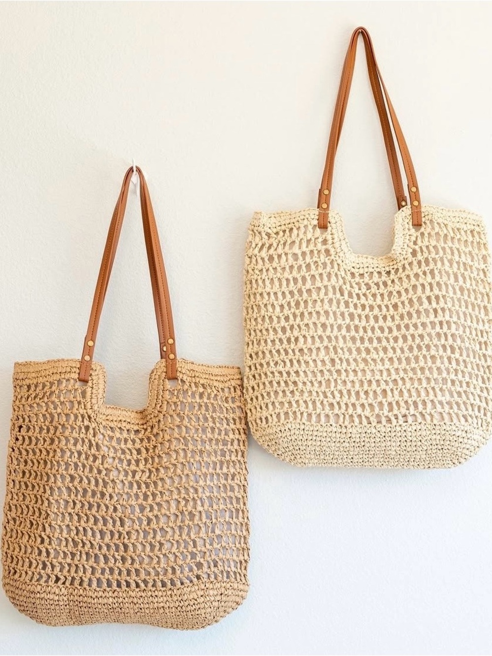NWOT Viral Straw Market Bag with Natural Tan Faux Leather Straps - Camel - Picture 2 of 5